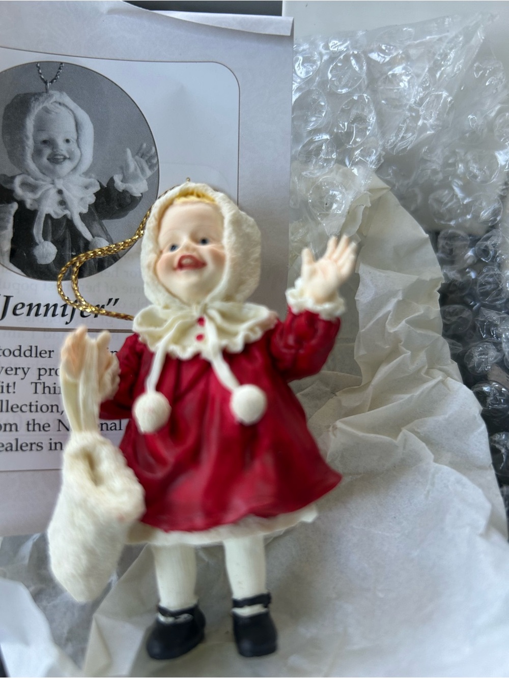 Red and Cream Toddler Holiday Ornament - Classic Festive Figurine